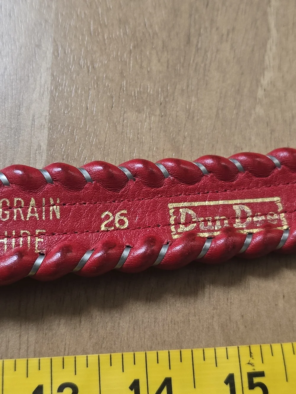 Vintage Dun Dee Red Full Grain Leather Belt Size 26 Braided Silver Heart Buckle